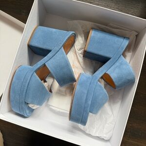 Chloe Sky Blue Suede Platform Heels